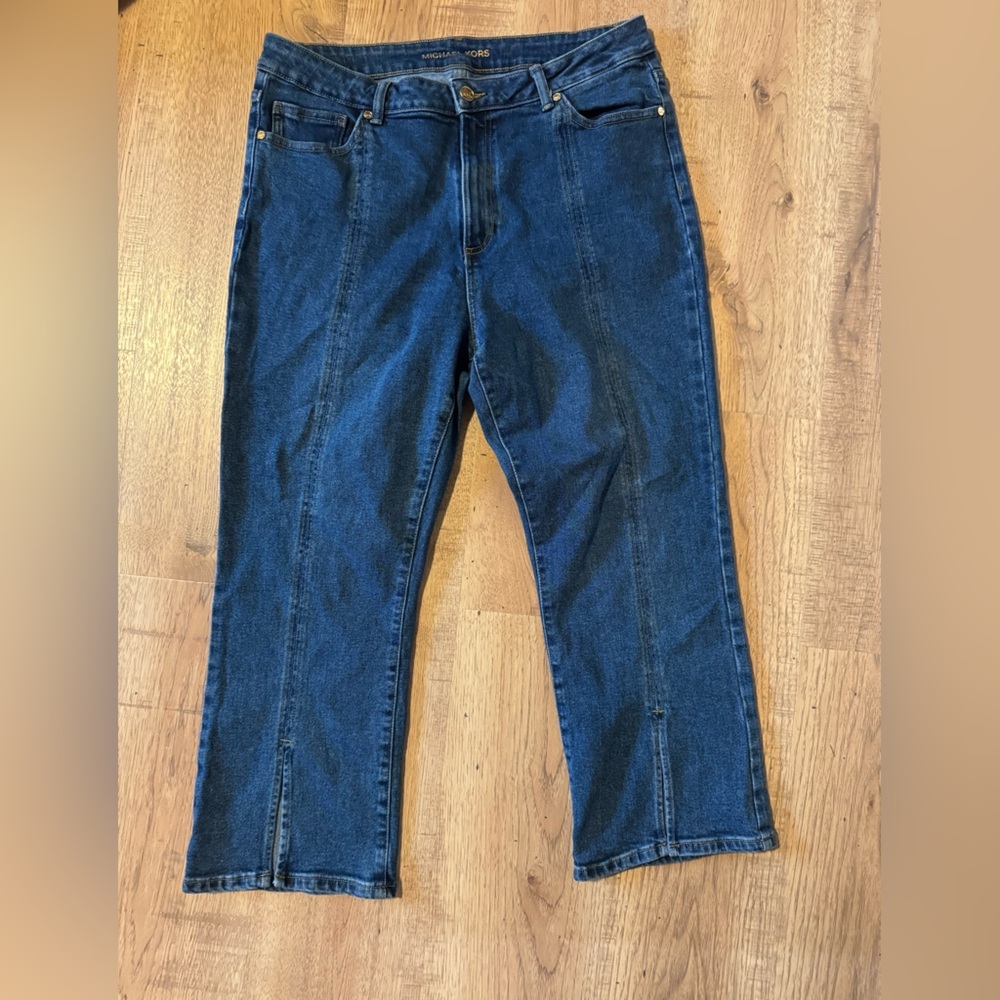 Michael Kors Dark Wash Bootcut Jeans Women’s Size 14 Mid-Rise Ankle Slit Hem